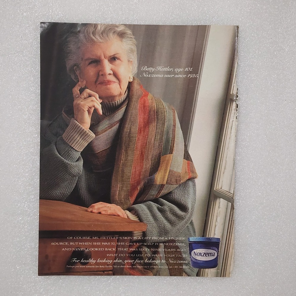 Vintage 1994 Noxzema Print Ad Betty Hettler Age 101 Model Skincare 8x10 Original